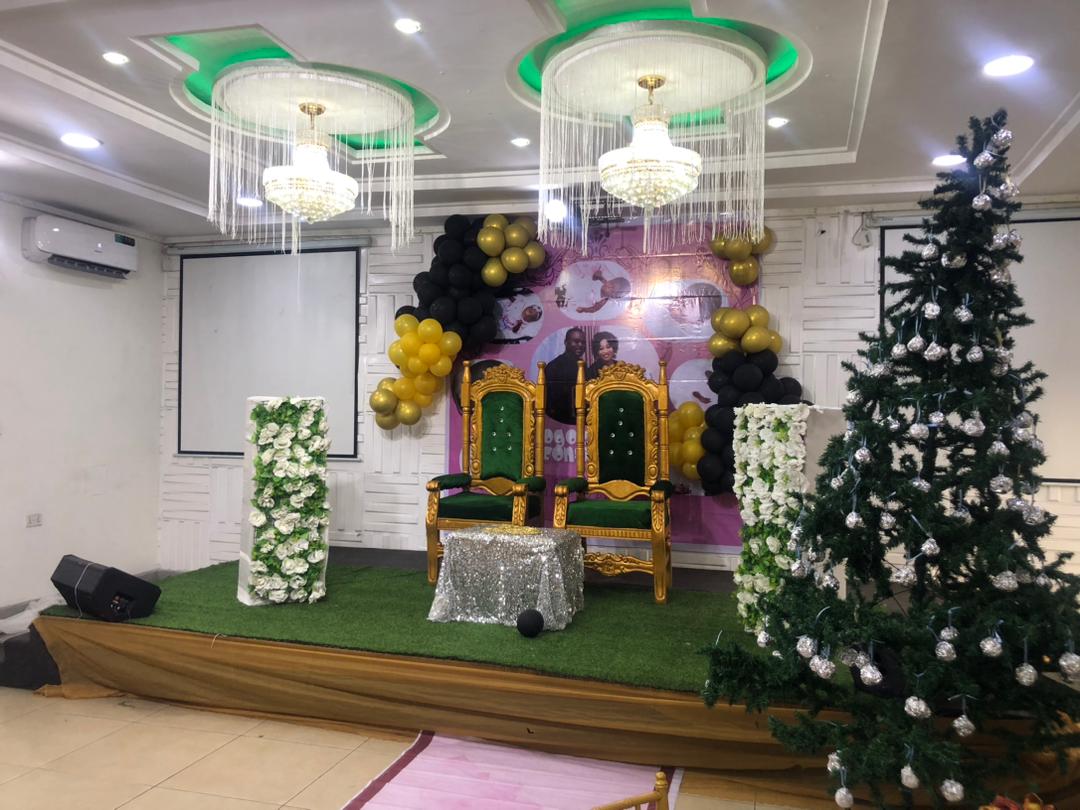 Gold and emerald throne chairs on stage at Emerald Event Centre